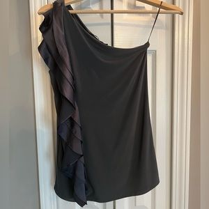 Grey Asymmetrical Sleeveless Top with Ruffle Detail